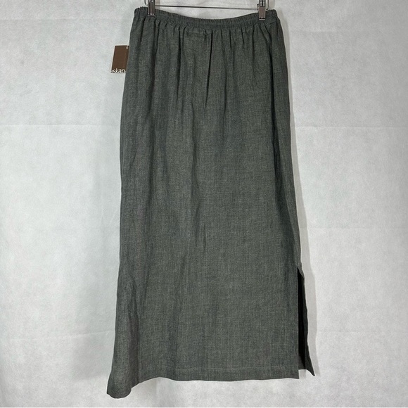 Eskandar Gray Linen Front Panel Midi Skirt Size 1 - Picture 2 of 10